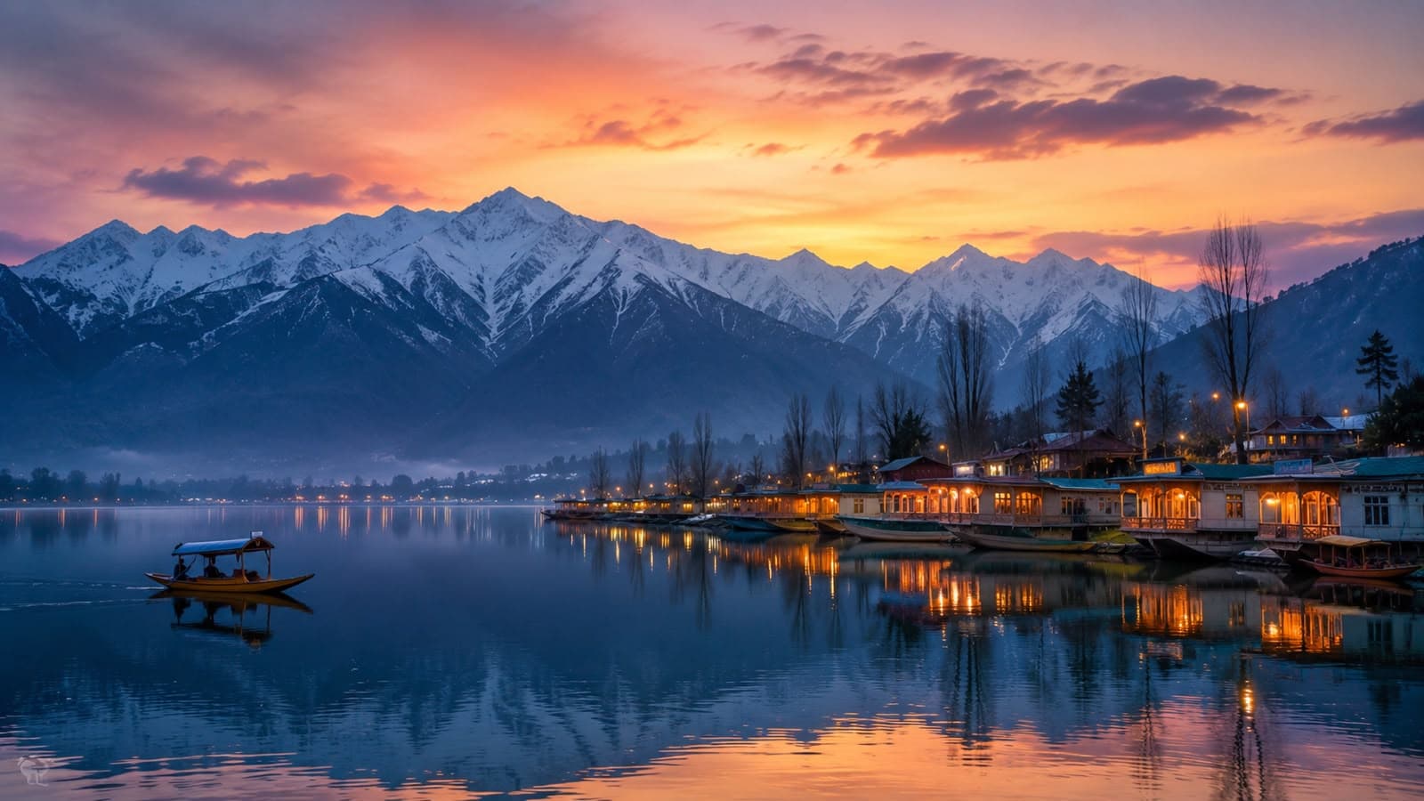 Snow-capped Himalayan peaks reflected in a still Kashmiri lake