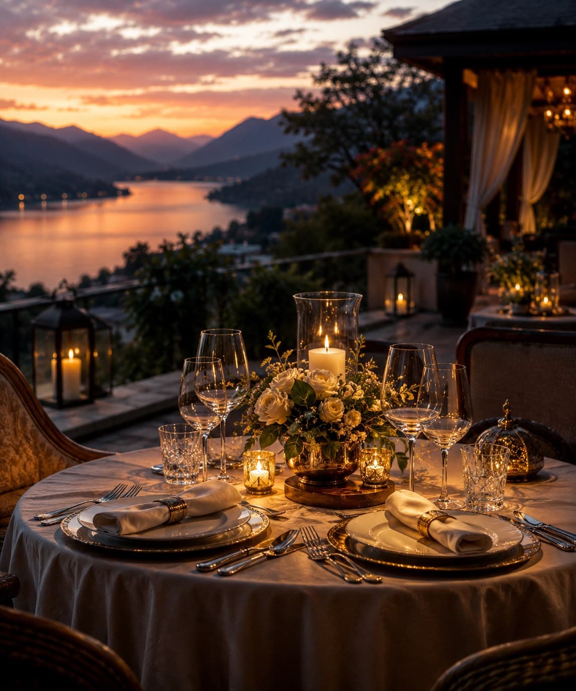 An elegantly set table prepared for a private dinner