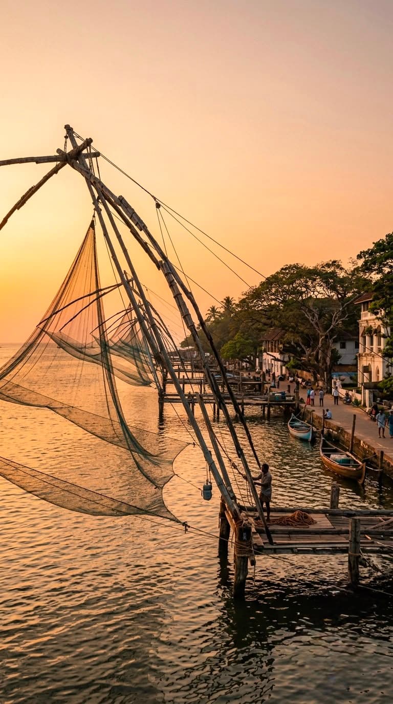Chinese fishing nets along the Fort Kochi waterfront