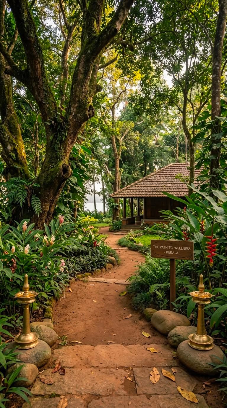 A quiet forest path near a wellness retreat in Kerala